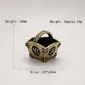 Miniature vintage brass bucket charm with Chinese symbols, size 22x22x24mm - Square Basket with Full Character
