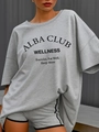 Γκρι βαμβακερό καλοκαιρινό σετ με φαρδύ t-shirt και σορτς Alba Club Wellness - S / Ανοιχτό γκρι