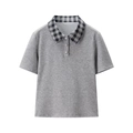 Dettaglio della polo grigia con colletto a quadri e bottoni di diamanti brillanti - S / Blazer Grigio