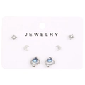 Three-pair silver earring set featuring star, crescent moon, and gradient heart designs - 87 White K (5778)