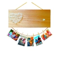 Schwestern-Fotodisplay aus braunem Holz mit Herz-Saitenkunst und Holzklammern - Schwestern Zusammen Stil (DZH3515) / 1 Stück/Packung (Verpackt)