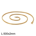 Collier chaîne box en acier inoxydable doré, longueur 500 mm et largeur de 2 mm - Longueur 45cm / Largeur 2mm / Or