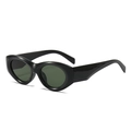 Retro cat-eye sunglasses with glossy black thick frame and dark green oval lenses - Black Frame Dark Green Lens