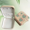 Portable cork jewelry box with owl illustration print and zipper closure in natural wood color - Owl (Empty Box)