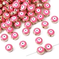 Pink evil eye resin beads with gold trim for DIY jewelry making and bracelets - 10 Pieces Pack / Gold Edge - Deep Rose Pink