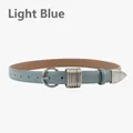 Slim light blue leather belt for women with silver round buckle and metal loop detail - Light Blue