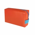 Orange PU leather makeup bag with blue zipper and handle in a portable rectangular shape - Orange Red