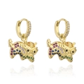 Pair of 18K gold plated copper dragon earrings with colorful zircon stones on white background - Dragon Shape Colorful Zircon