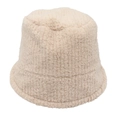 Elegante cappello a secchiello in peluche beige da donna in pile morbido e ispessito - Taglia unica / Bianco