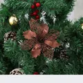 Fleur de poinsettia à paillettes brunes pour sapin de Noël, design ajouré de 16cm - Café foncé