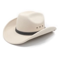 Classic cream felt western cowboy hat with black leather band and metal eyelets - M (56-58cm) / Beige