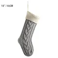 18 inch large grey cable knit Christmas stocking with white ribbed cuff decoration - Silver Gray Body/Ivory Cuff