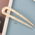 Detail of 11cm acetate U-shaped hair pin with cream marble texture on blue surface - 2# (Wide) Yellow U-Shaped Acetate Hair Fork
