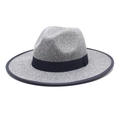 Chapeau fedora classique en laine grise à bord large et ruban bleu pour hommes et femmes - M (56-58cm) / Gris Chiné Clair