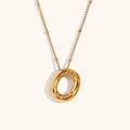 Minimalist 18K gold plated stainless steel necklace with textured circular pendant - Gold-O