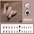 Faux ongles nude style français avec nœud noir, strass et 24 pièces de forme cercueil - Nude Noir avec Noeud (BD052-Type de colle)