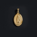 18K gold-plated titanium steel oval pendant featuring Virgin Mary and angel relief - M17 (Praying Virgin Oval)