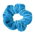 Retro cobalt blue velvet scrunchie with soft pleated texture and elastic hair tie design - Blue