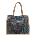 Sac cabas en coton et lin ethnique avec motifs tribaux colorés et anses en corde - Style 3