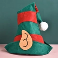 Red and green felt elf hat with beige ears and white pompom for Christmas party decor - Red Green Elf Hat-Non-woven