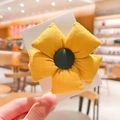 Cute yellow fabric flower hair tie with a green center for girls' hair styling accessories - Yellow - Solid Color Flower