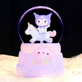 Purple Kuromi crystal ball music box with unicorn on a white cloud base - Medium 80mm Light + Music / Purple