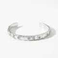 Elegant silver open bangle with sunflower engravings and sparkling diamond accents - Sunflower Pattern Relief (PA1221)