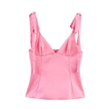 Satin V-neck pink crop top with elegant oversized bow straps on a plain white backdrop - XS / Pink