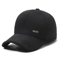 Gorra de béisbol de invierno con orejeras y forro de felpa en fieltro negro para hombre - Ajustable / Negro