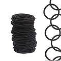 Bulk pack of basic black elastic hair ties and close-up of textured fabric ponytail holders - High Elasticity / Black