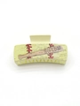 Pinza per capelli giallo chiaro con tema softball, cuciture rosse e una mazza in legno - Mazza con Testo Softball