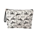 White canvas makeup bag featuring cartoon spider web pattern and black wrist strap - White Cartoon Spider (With Strap)