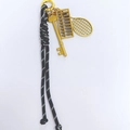 Braided keychain with vintage golden key, abacus, and tennis racket charms for bags - Black
