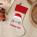 Calza di Natale a zampa di gatto in lino beige con stampa rossa 'I Meow You' e decori - Zampa di Gatto-I Meow You