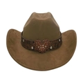 Brown faux suede western cowboy hat with embossed leather band and heart rhinestone buckle - One Size / Army Green (Big Heart)