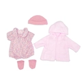 Pink 4-piece doll clothing set with floral romper, hooded jacket, knit hat and socks - Q18-849 Pink Floral 4-Piece Set