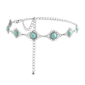 Bohemian silver metal waist chain featuring round turquoise stones and floral engravings - Floral Pattern Metal Base (HYY19294-F) / Silver F