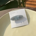 Detail of blue-grey oval acetate hair clip with transparent butterfly and rhinestones - Haze Blue