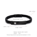 Men's multilayer braided black leather bracelet with stainless steel star plate - Black (W-10-2)