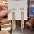 Elegant long tassel earrings in golden finish with sparkling pavé rhinestones - Gold Zircon Tassel (E0360)