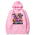 Rosa Halloween Kapuzenpullover für Damen und Herren mit Kürbis und Totenkopf Print - S / Rosa