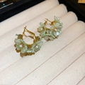 French vintage light green flower cluster earrings with pearls and gold metal - 24# Hoop Style Artificial Pearl Decor Style / Light Green - Gold
