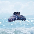 Acetate hair claw clip with blue and purple marble texture and butterfly patterns - Black Blue Gradient