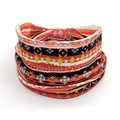 Bohemian mandala flower headband featuring red and blue ethnic patterns on elastic fabric - Style 17