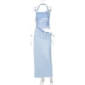 Robe dos nu bleu clair moulante avec fronces en maille et détails de fleurs en 3D - S / Bleu