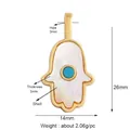 Gold Hamsa Hand pendant with mother of pearl shell and blue turquoise stone center - White Shell Hamsa Hand