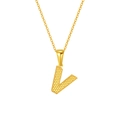 Polished gold plated titanium steel V-letter necklace pendant with textured finish - Letter V