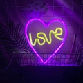 Pink heart-shaped LED neon love sign battery-operated for bedroom tabletop decoration - 1-2W / Heart + Love Pink Warm White