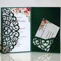 Dark green laser-cut wedding invitation set with floral hollow pattern and RSVP card - Standard / Ink Green