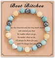 Handmade stone bead bracelet with silver heart charm on Best Bitches friendship card - Heart Bracelet + Best Bitches Card